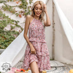 Pink Floral Backless Tiered Dress - QH Clothing