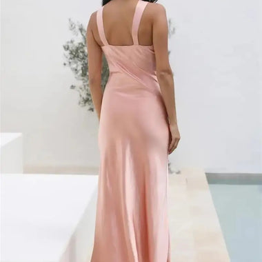 Winter Pink Halter Waist Tight Slimming Slit Dress Women Dress - Quality Home Clothing| Beauty