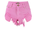 High Waist Slim-Fit Irregular Denim Shorts - QH Clothing