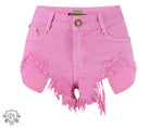 High Waist Slim-Fit Irregular Denim Shorts - QH Clothing