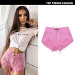 High Waist Slim-Fit Irregular Denim Shorts - QH Clothing