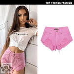 High Waist Slim-Fit Irregular Denim Shorts - QH Clothing