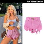 High Waist Slim-Fit Irregular Denim Shorts - QH Clothing