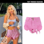 High Waist Slim-Fit Irregular Denim Shorts - QH Clothing