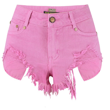 High Waist Slim-Fit Irregular Denim Shorts - QH Clothing