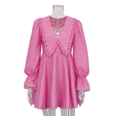 Pink Plaid Peter Pan Collar Dress - QH Clothing