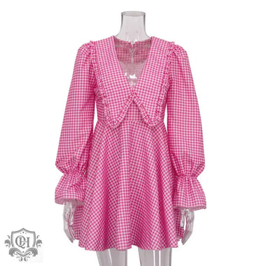 Pink Plaid Peter Pan Collar Dress - QH Clothing