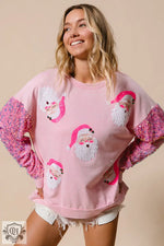 Pink Sequined Santa Claus Long Sleeve Christmas Sweatshirt - Tops/Sweatshirts & Hoodies