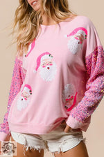 Pink Sequined Santa Claus Long Sleeve Christmas Sweatshirt - Pink / S / 100% Polyester - Tops/Sweatshirts & Hoodies