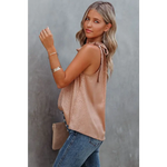 Sleeveless rose gold sequined top with jeans, perfect for casual relax styles in all sizes