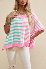 Striped pink and mint green oversized t-shirt for relaxed style and comfort in various sizes