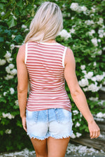 Red and white striped sleeveless top in Euro sizes for a relaxed look