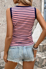 Pink and navy striped sleeveless tank top in sizes Euro sizes for relaxed style