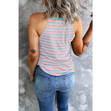 Pink Stripe Round Neck Tank Top - Tops/Tank Tops