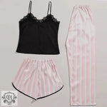 Three-piece Pink Striped Pajama Set showcasing stylish and comfortable design