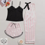 Stylish Pink Striped Pajama Set showcasing a comfortable three-piece design