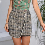 Spring Autumn Plaid Breasted High Waist Sheath Skirt Irregular Asymmetric Skirt - Quality Home Clothing| Beauty