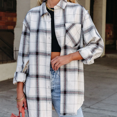 Plaid Long Sleeve Shacket for Women - QH Clothing