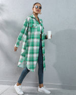 Plaid Long Trench Coat - QH Clothing