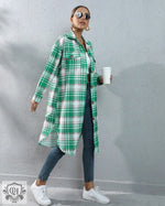 Plaid Long Trench Coat - QH Clothing