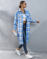 Plaid Long Trench Coat - QH Clothing