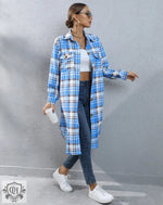 Plaid Long Trench Coat - QH Clothing