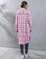 Plaid Long Trench Coat - QH Clothing