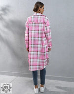 Plaid Long Trench Coat - QH Clothing