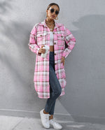 Plaid Long Trench Coat - QH Clothing