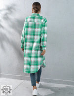 Plaid Long Trench Coat - QH Clothing