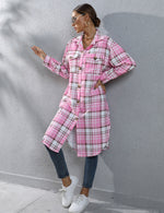 Plaid Long Trench Coat - QH Clothing