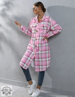 Plaid Long Trench Coat - QH Clothing