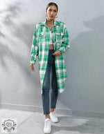 Plaid Long Trench Coat - QH Clothing