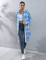 Plaid Long Trench Coat - QH Clothing