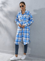 Plaid Long Trench Coat - QH Clothing