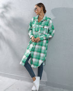 Plaid Long Trench Coat - QH Clothing