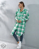 Plaid Long Trench Coat - QH Clothing