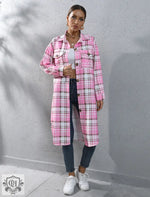 Plaid Long Trench Coat - QH Clothing