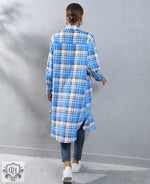 Plaid Long Trench Coat - QH Clothing