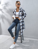 Plaid Long Trench Coat - QH Clothing