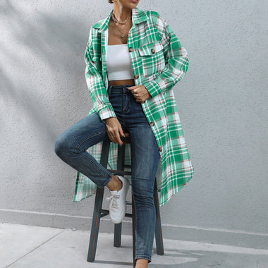 Plaid Long Trench Coat - QH Clothing