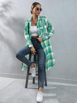 Plaid Long Trench Coat - QH Clothing