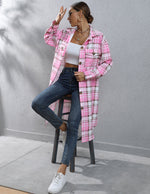 Plaid Long Trench Coat - QH Clothing