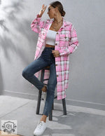 Plaid Long Trench Coat - QH Clothing