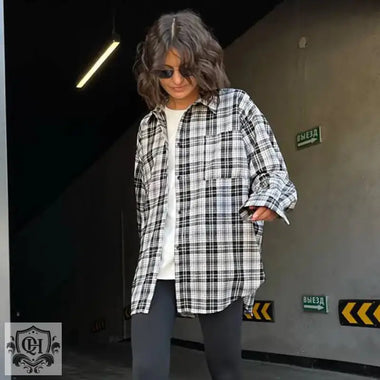 Autumn Winter Casual Neutral Boyfriend Plaid Shirt Women Pocket Lapels Long Sleeve Jacket Thin - Quality Home Clothing| Beauty