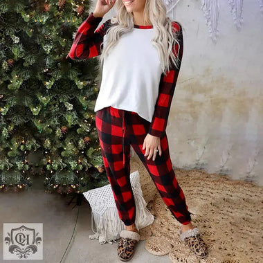 Winter Long Sleeve Home Wear Women Plaid round Neck Christmas Loose Casual Suit - Quality Home Clothing| Beauty