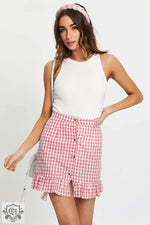 Summer Women Clothing Plaid Lotus Leaf Skirt High Waist Single Row Button Small Plaid Skirt for Women - Quality Home Clothing| Beauty