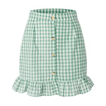 Summer Women Clothing Plaid Lotus Leaf Skirt High Waist Single Row Button Small Plaid Skirt for Women - Quality Home Clothing| Beauty