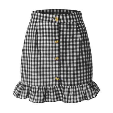 Summer Women Clothing Plaid Lotus Leaf Skirt High Waist Single Row Button Small Plaid Skirt for Women - Quality Home Clothing| Beauty