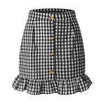 Summer Women Clothing Plaid Lotus Leaf Skirt High Waist Single Row Button Small Plaid Skirt for Women - Quality Home Clothing| Beauty